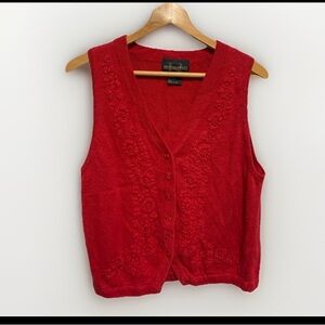 Vintage Requirements Women's Red Embroidered Sweater Vest Large Grannycore